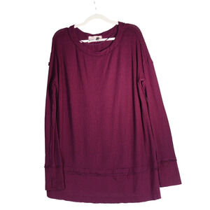 We The Free People Thermal Sweater Womens Large Burgundy Oversized Indie Soft